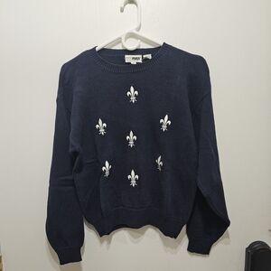 Russ Navy Blue Sweater with White Fleur De Lis Accents​